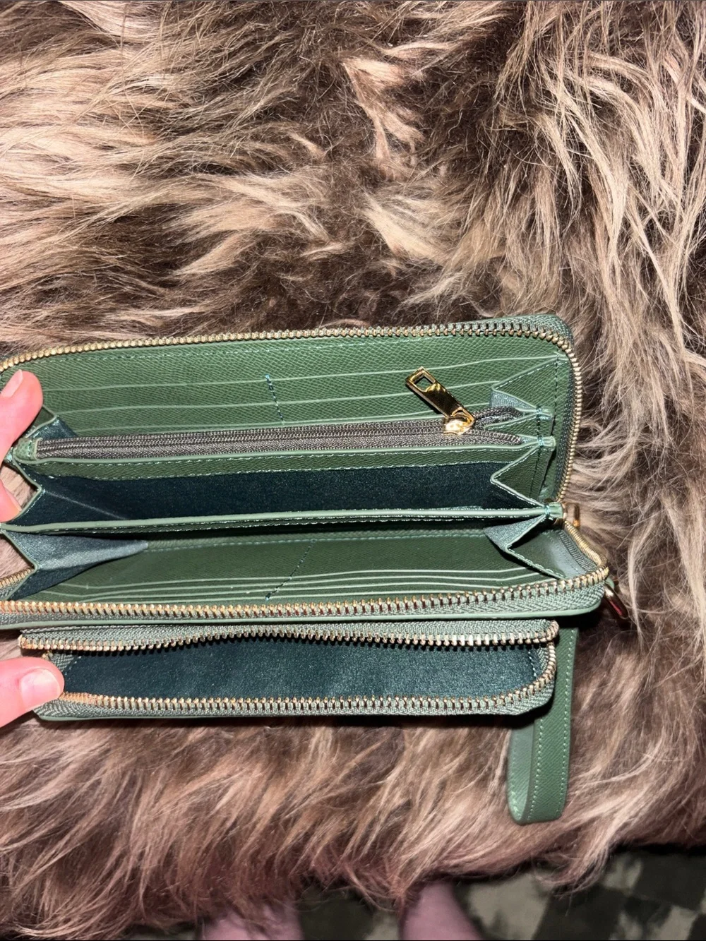 Green Leather Wristlet Wallet